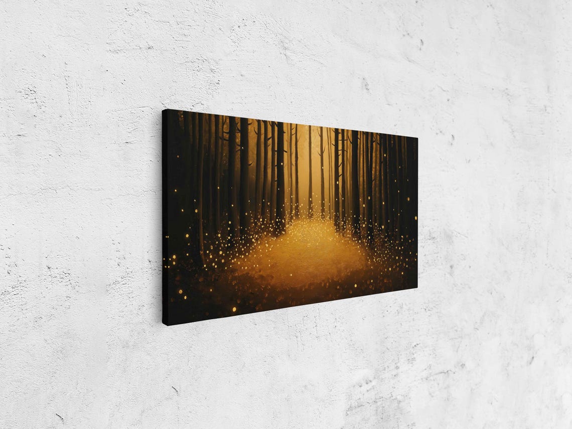 Dark Forest Clearing With Golden Fireflies Moody Night Poster - Image 4