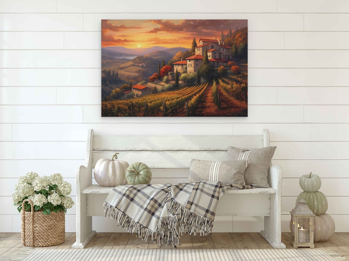 Italian Village Vineyards Sunset Acrylic Art Print - Image 2