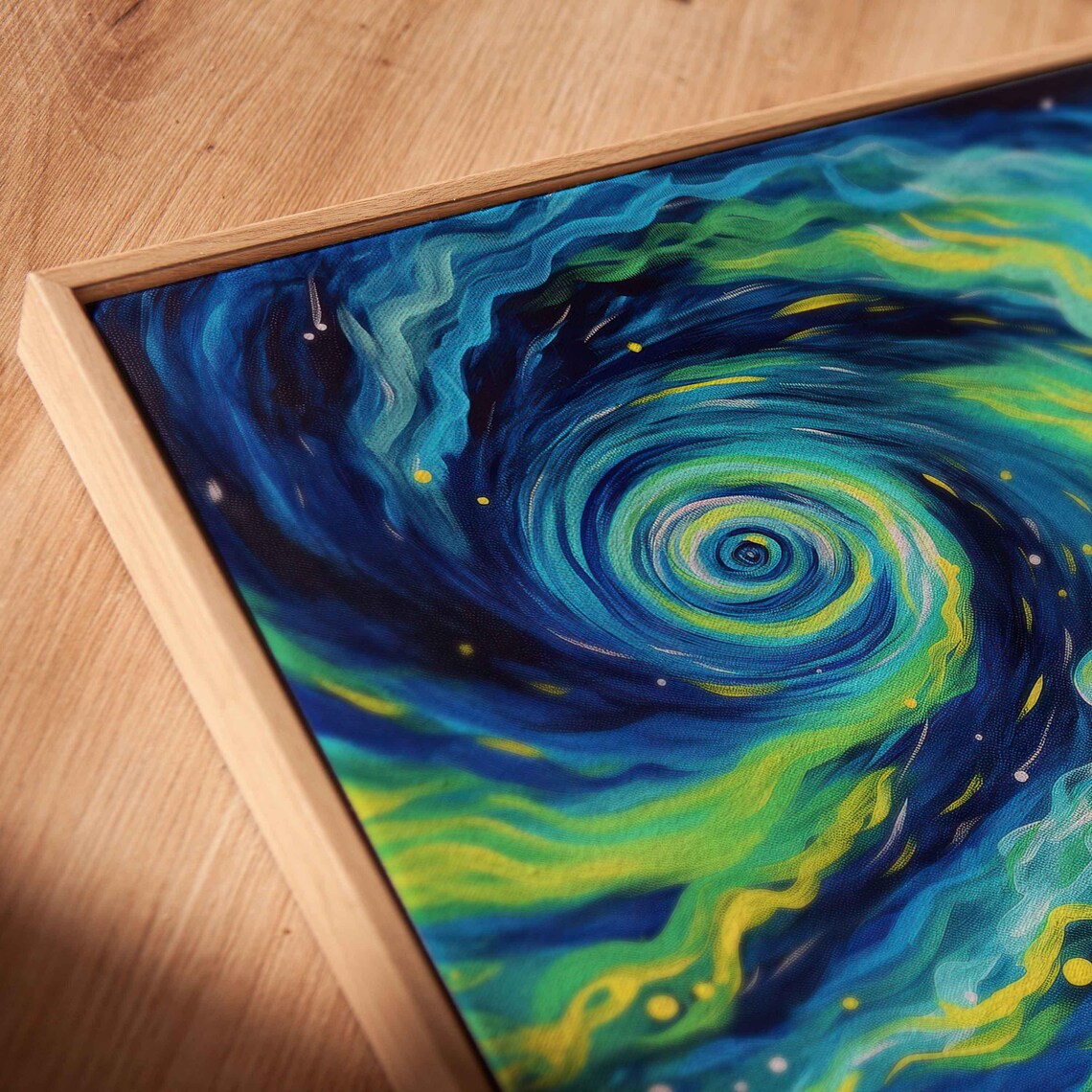 Blue Green Aurora Spiral Swirling Over Snowy Winter Plain Night Sky Poster - Image 2