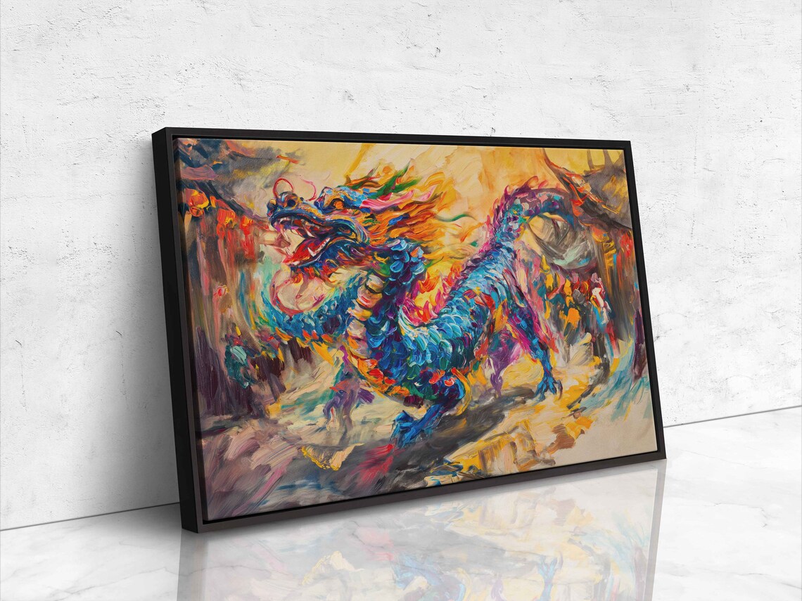 Vibrant Chinese Dragon Colorful Flaming Acrylic Asian Art Poster - Image 4
