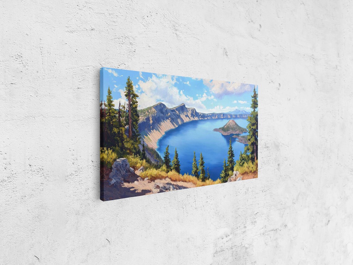 Crater Lake Scenic View Art Print, Evergreen Forests - Image 4