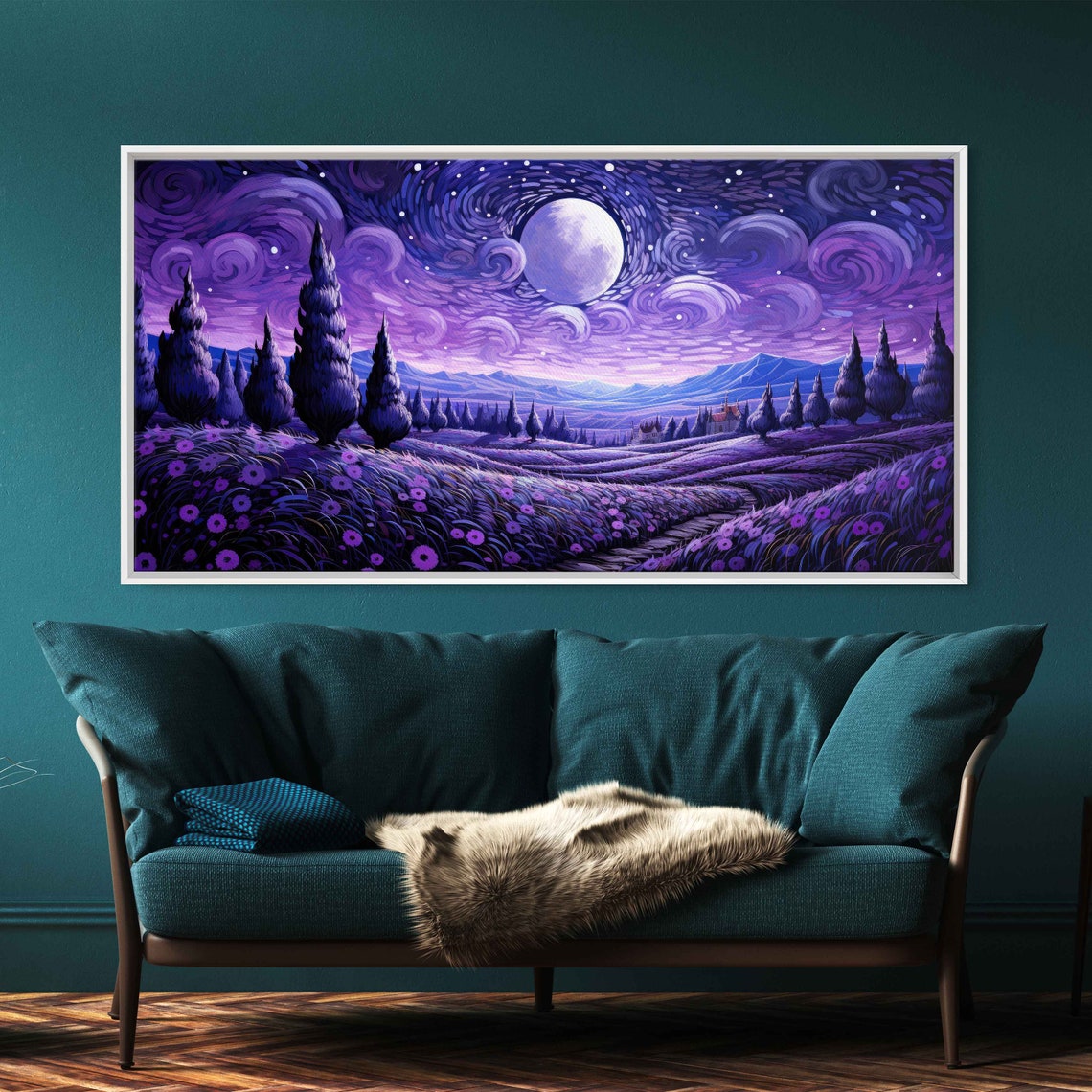 Swirling Starry Night Van Gogh Inspired Purple Moon Lavender Poster - Image 3