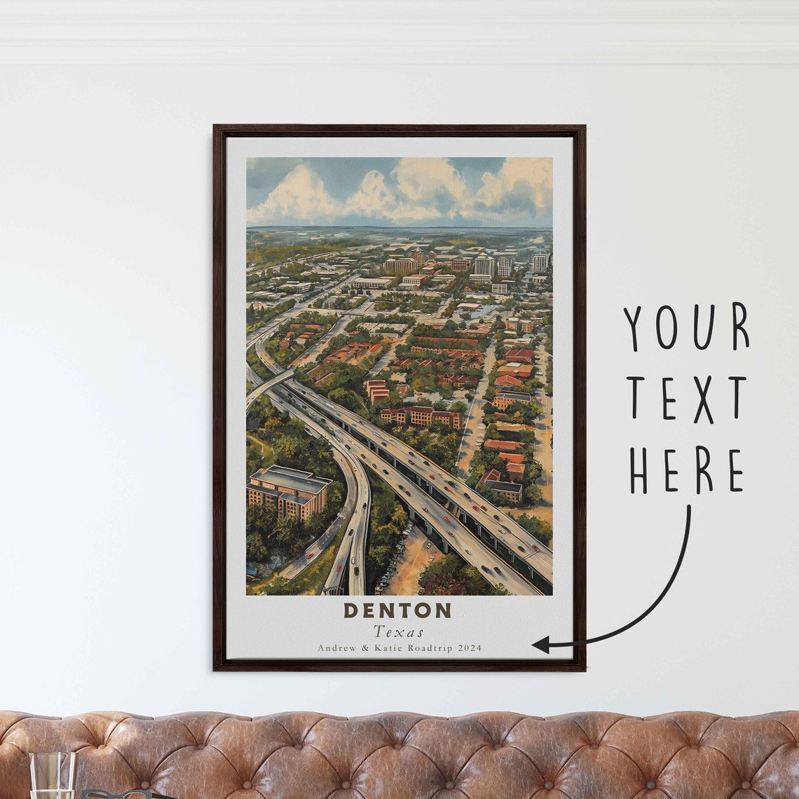 Denton Texas Highway Interchange Aerial Cityscape Travel Poster - Image 3