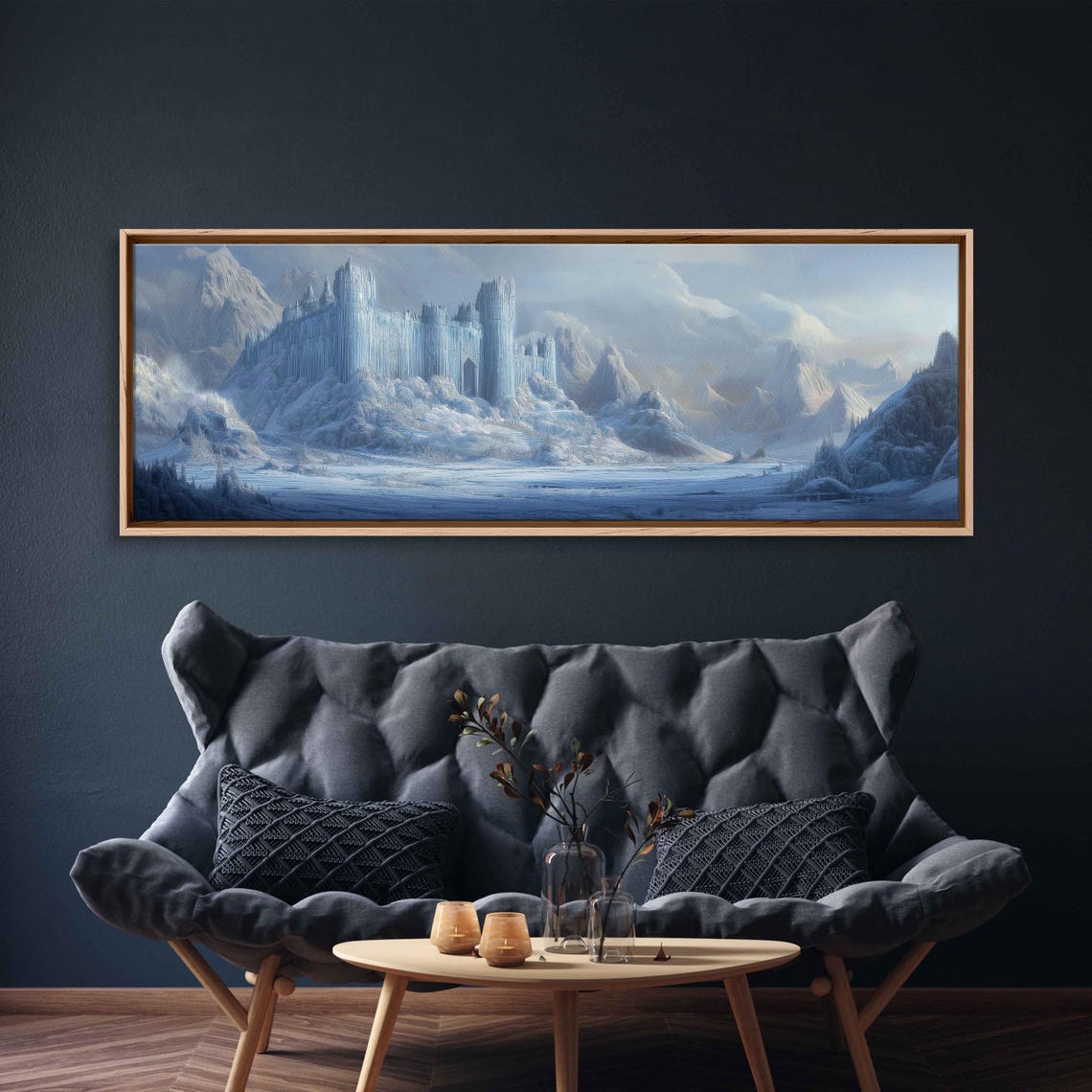 Grand Ice Fortress Snowy Mountains Fantasy Winter Castle Art Poster