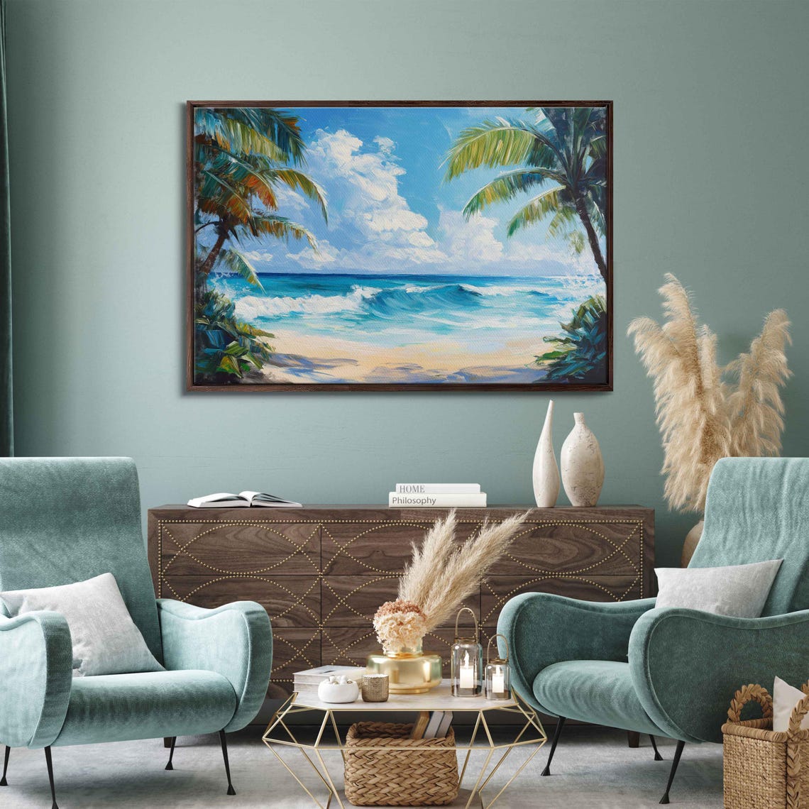 Tropical Island Beach With Ocean Waves Acrylic Wall Art Print Beach Life Gift For Surfer Palm Trees Ready To Hang - Image 3