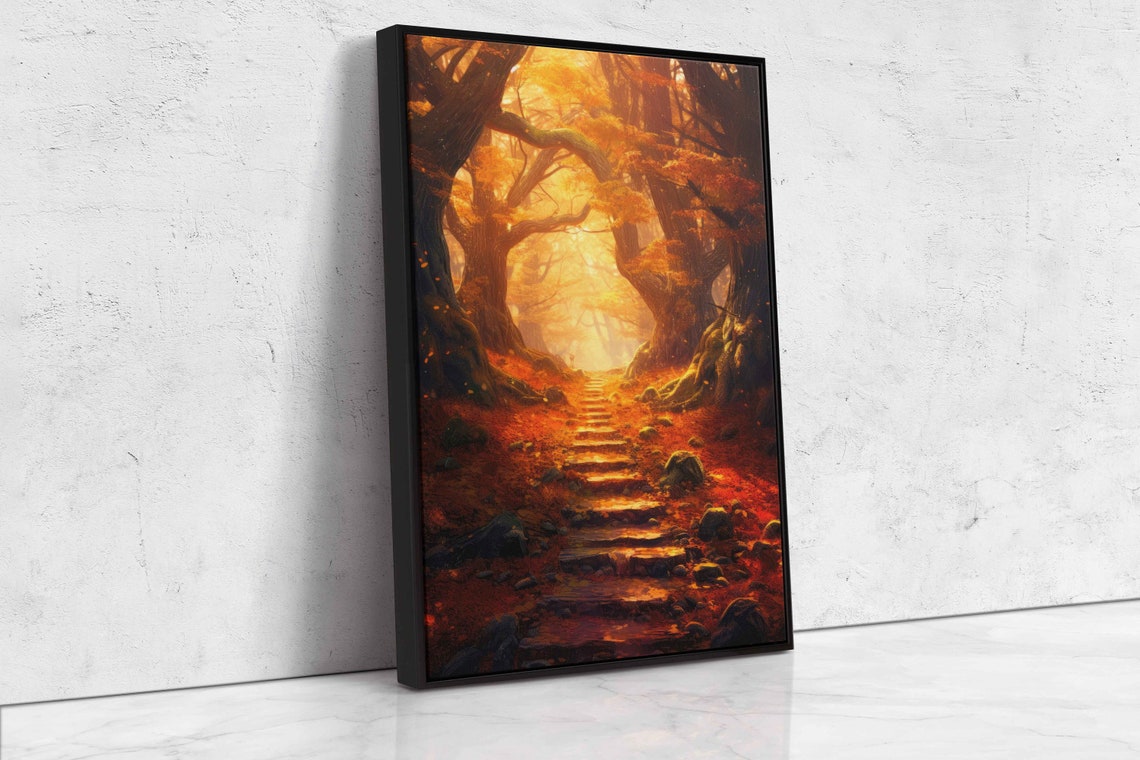Golden Autumn Forest Path Stone Steps Fall Foliage Travel Poster - Image 4