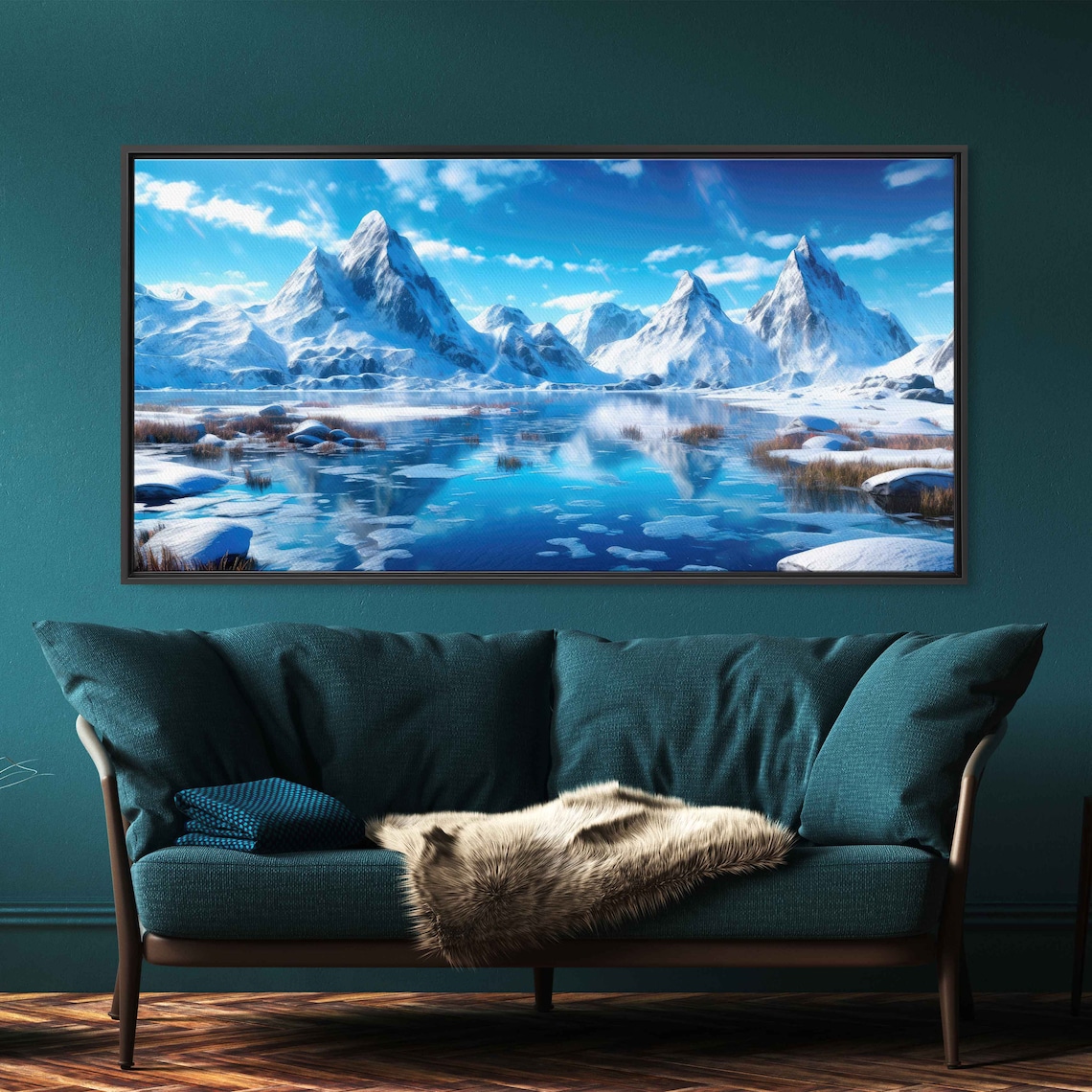 Snow Capped Mountain Peaks Mirror Lake Winter Wonderland Travel Poster - Image 3