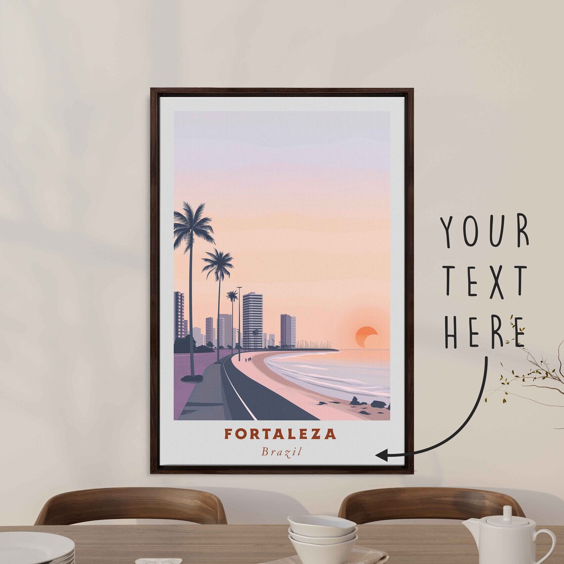 Fortaleza Brazil Beach Promenade Palm Trees Sunrise Skyline Poster
