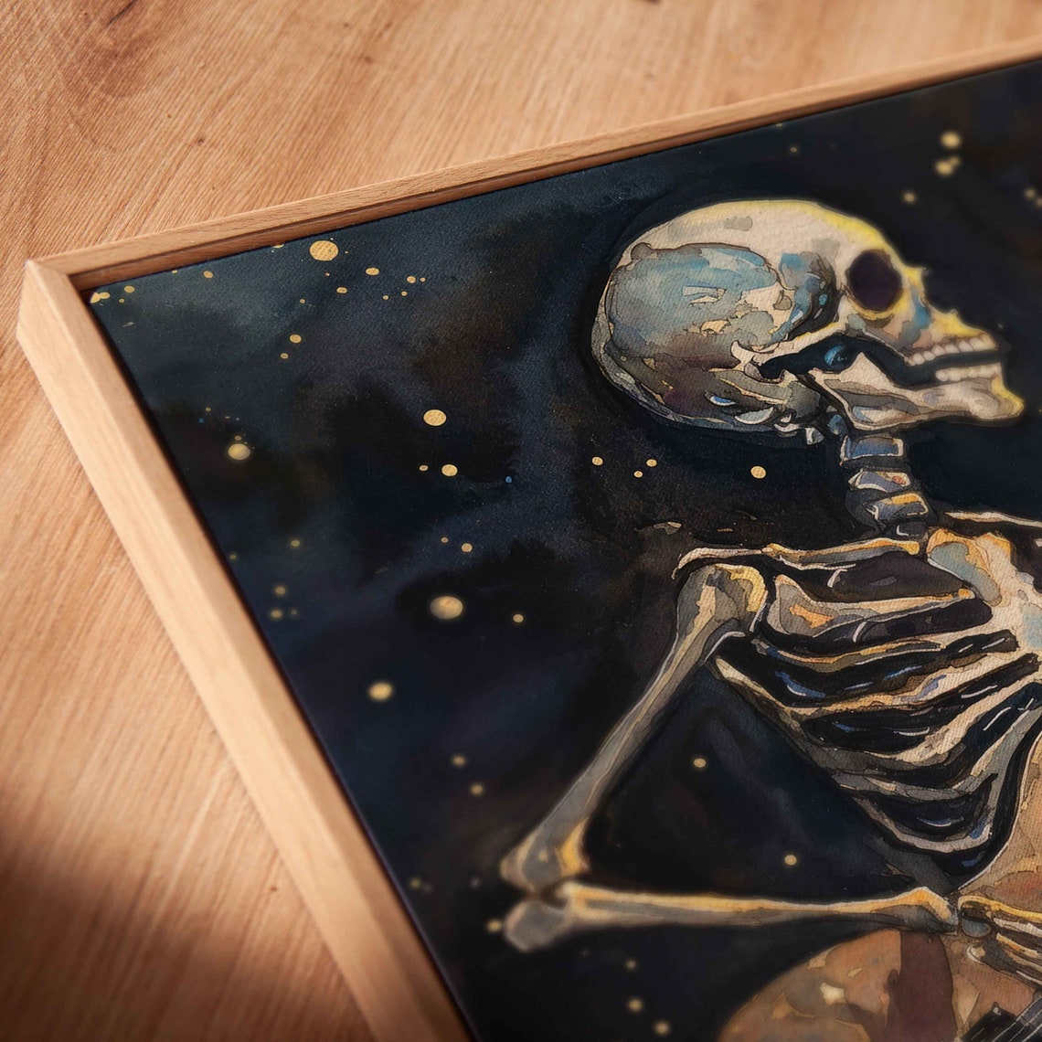 Skeleton Playing Electric Guitar Under Full Moon Starry Poster - Image 2