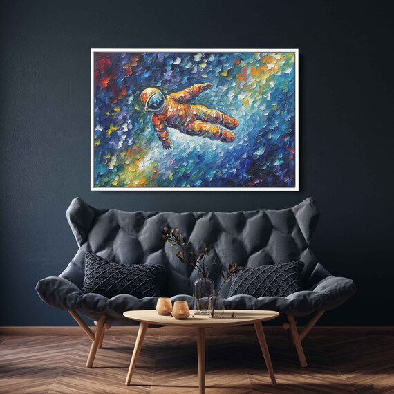 Astronaut Floating In Space Colorful Palette Knife Cosmic Art Oil Painting Print