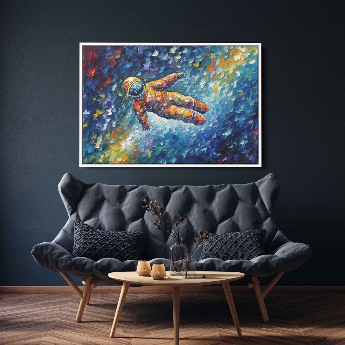 Astronaut Floating In Space Colorful Palette Knife Cosmic Art Oil Painting Print