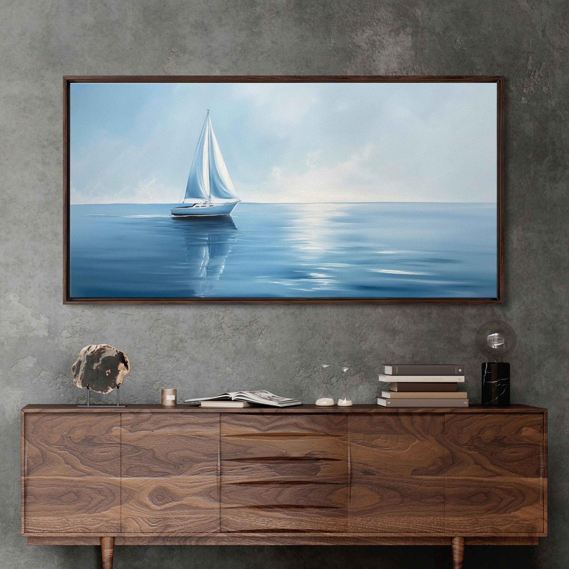 Sailboat With Full Sails On Sparkling Blue Sea Sunny Art Poster - Image 3