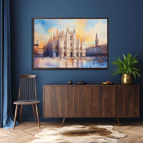 Historic European Cathedral Wall Art Print Watercolor Painting Gothic Architecture
