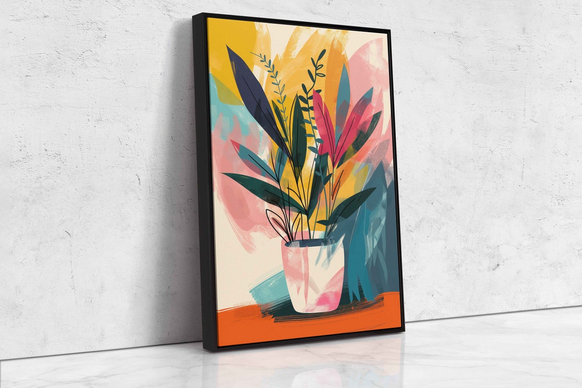 Abstract Boho Potted Plant Colorful Leaves Modern Botanical Art Print - Image 4