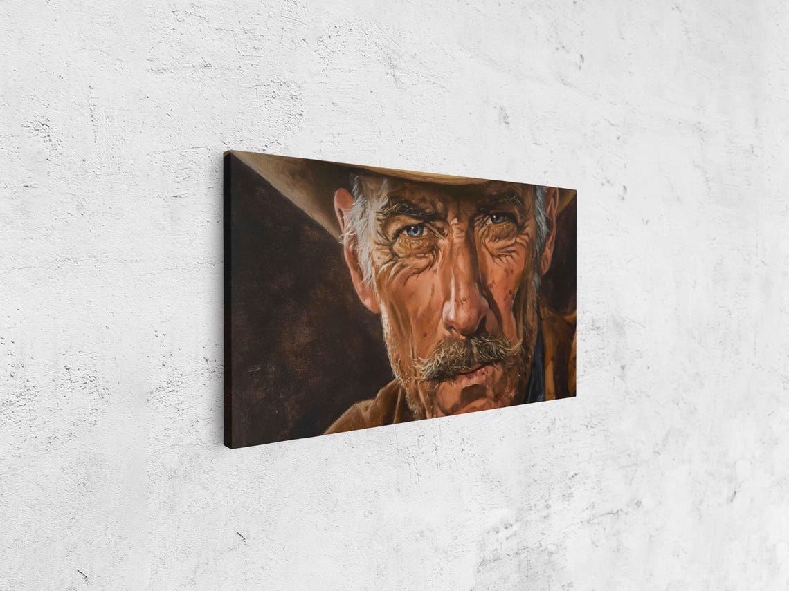 Old Cowboy With Mustache Blue Eyes Realistic Portrait Poster - Image 4