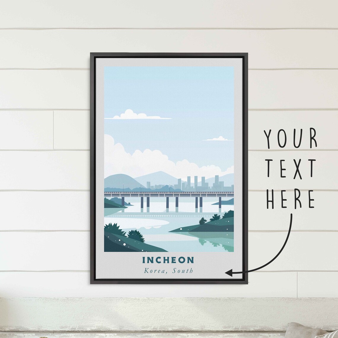 Incheon Korea Long Bridge River Calm Blue Morning Travel Poster