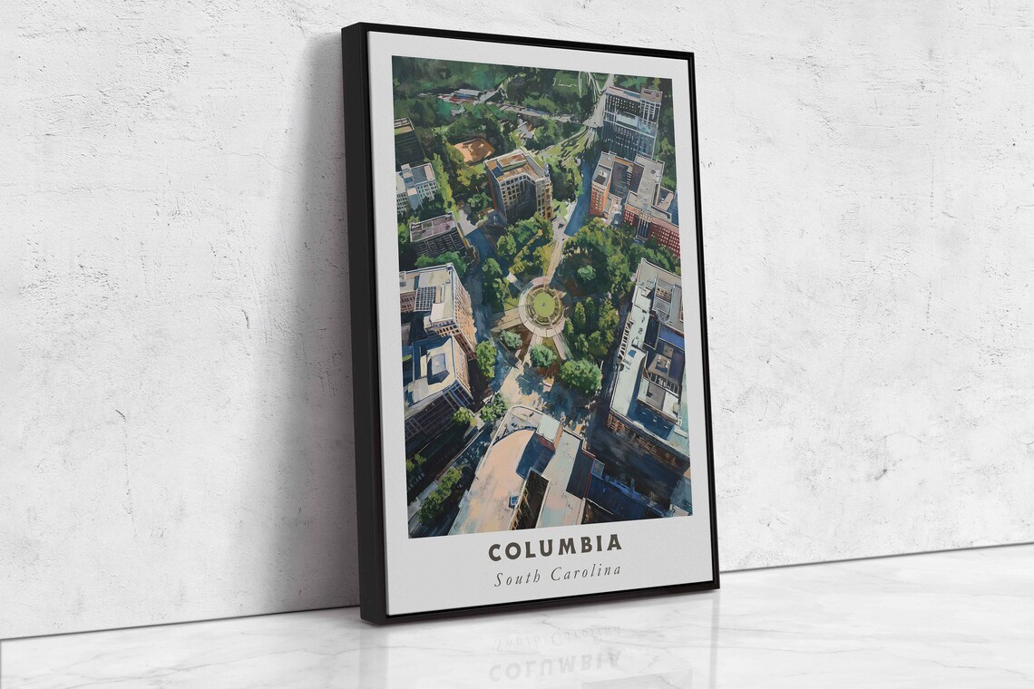 Columbia South Carolina Downtown Aerial Cityscape Travel Poster - Image 2