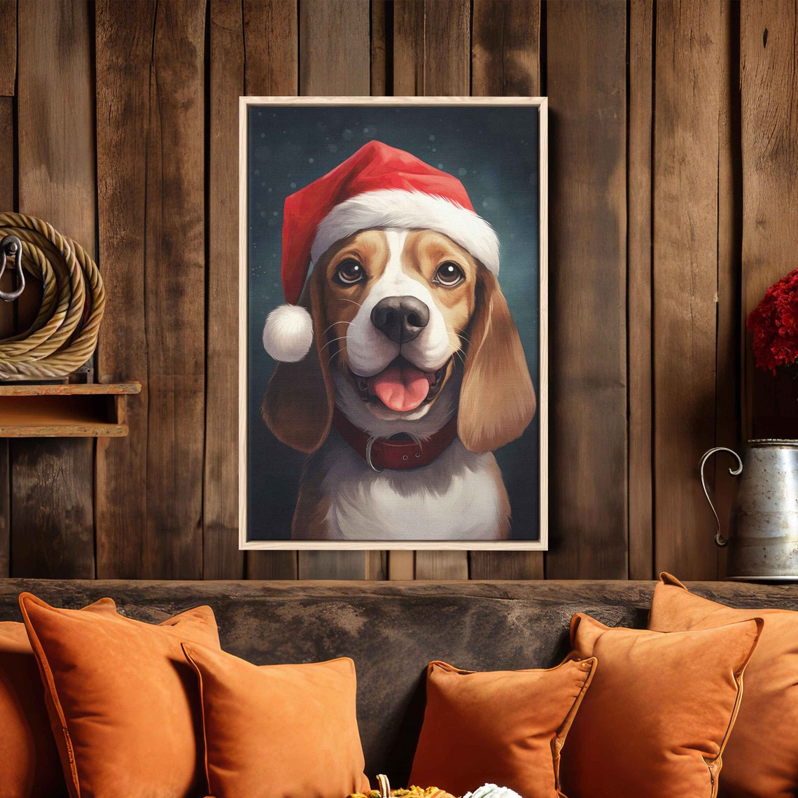 Happy Beagle Wearing Santa Hat Smiling Christmas Portrait Poster - Image 4