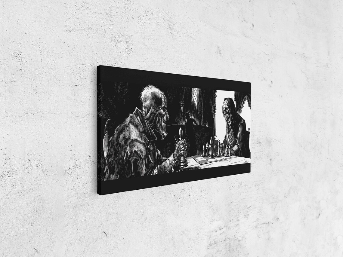 Gothic Ghoul Playing Chess With Vampire Dark Comic Ink Halloween Poster - Image 4
