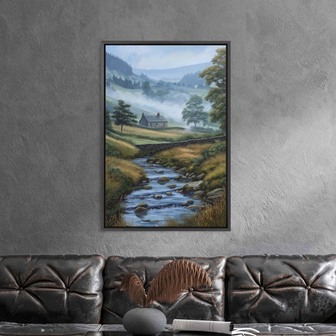 Cabin During Misty Morning English Countryside Acrylic Wall Art Print Peaceful Mountain Stream Ready To Hang - Image 3