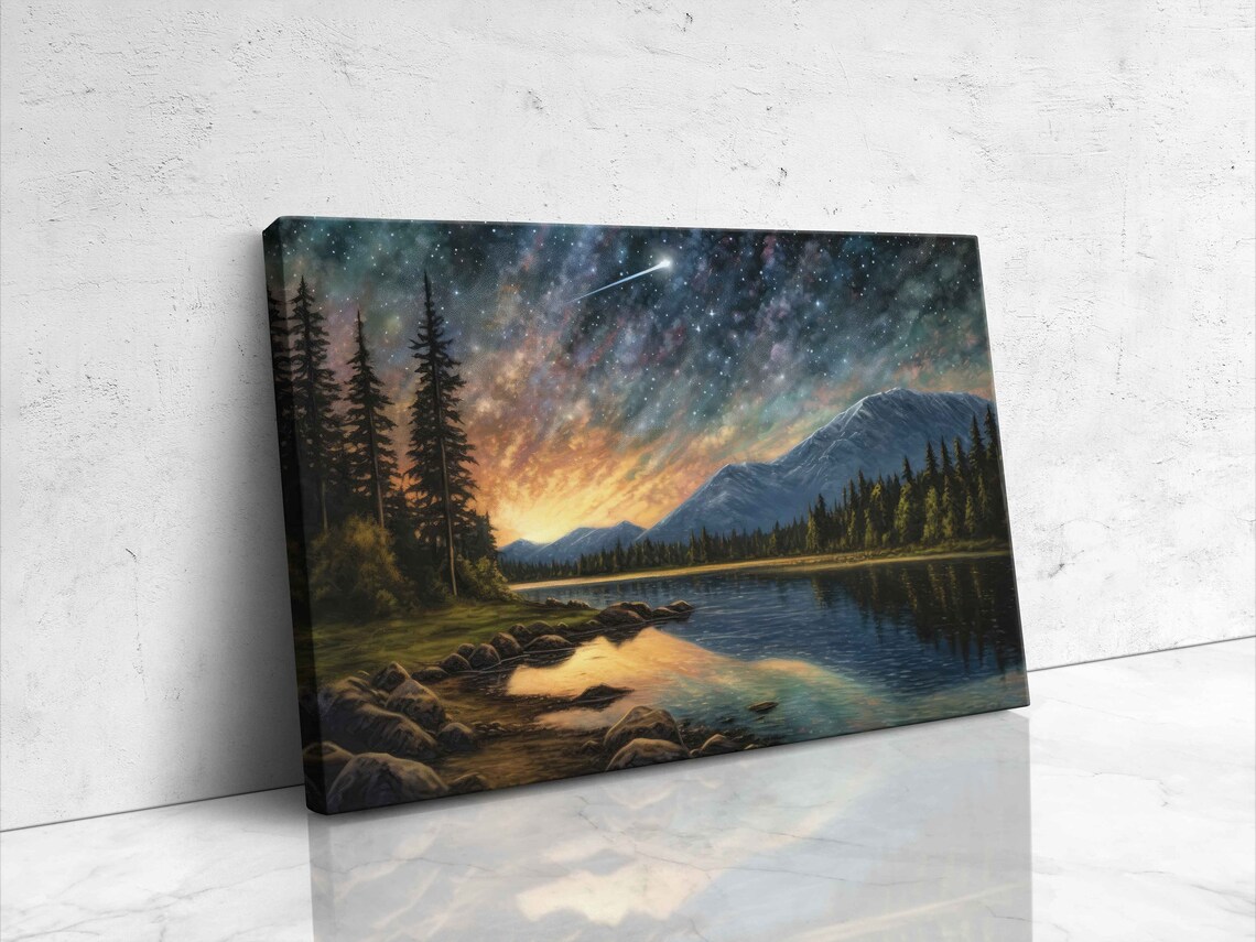 Shooting Star In Starry Night Sky Landscape Art Print - Image 4
