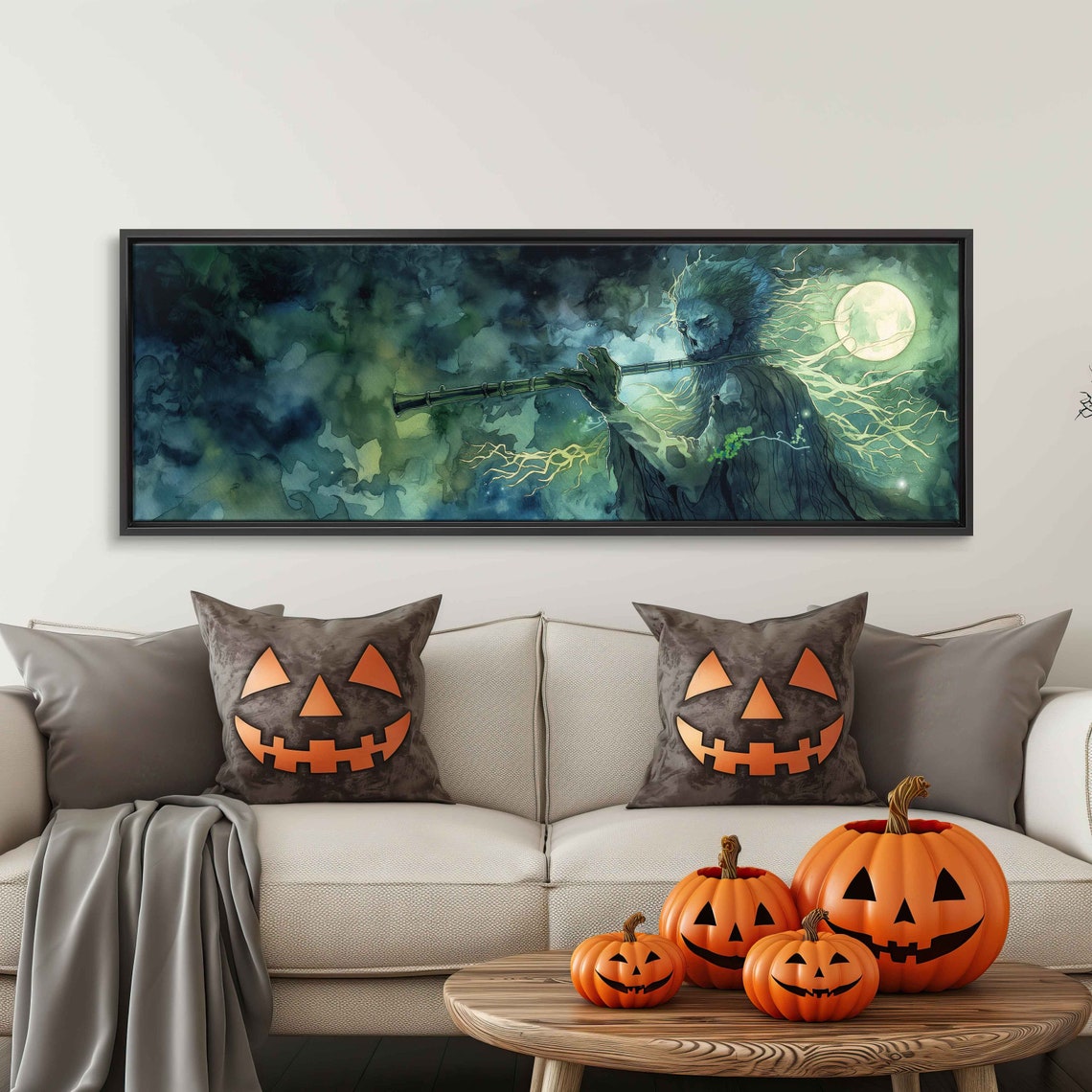Mystical Forest Spirit Playing Flute Moonlit Night Clouds Poster