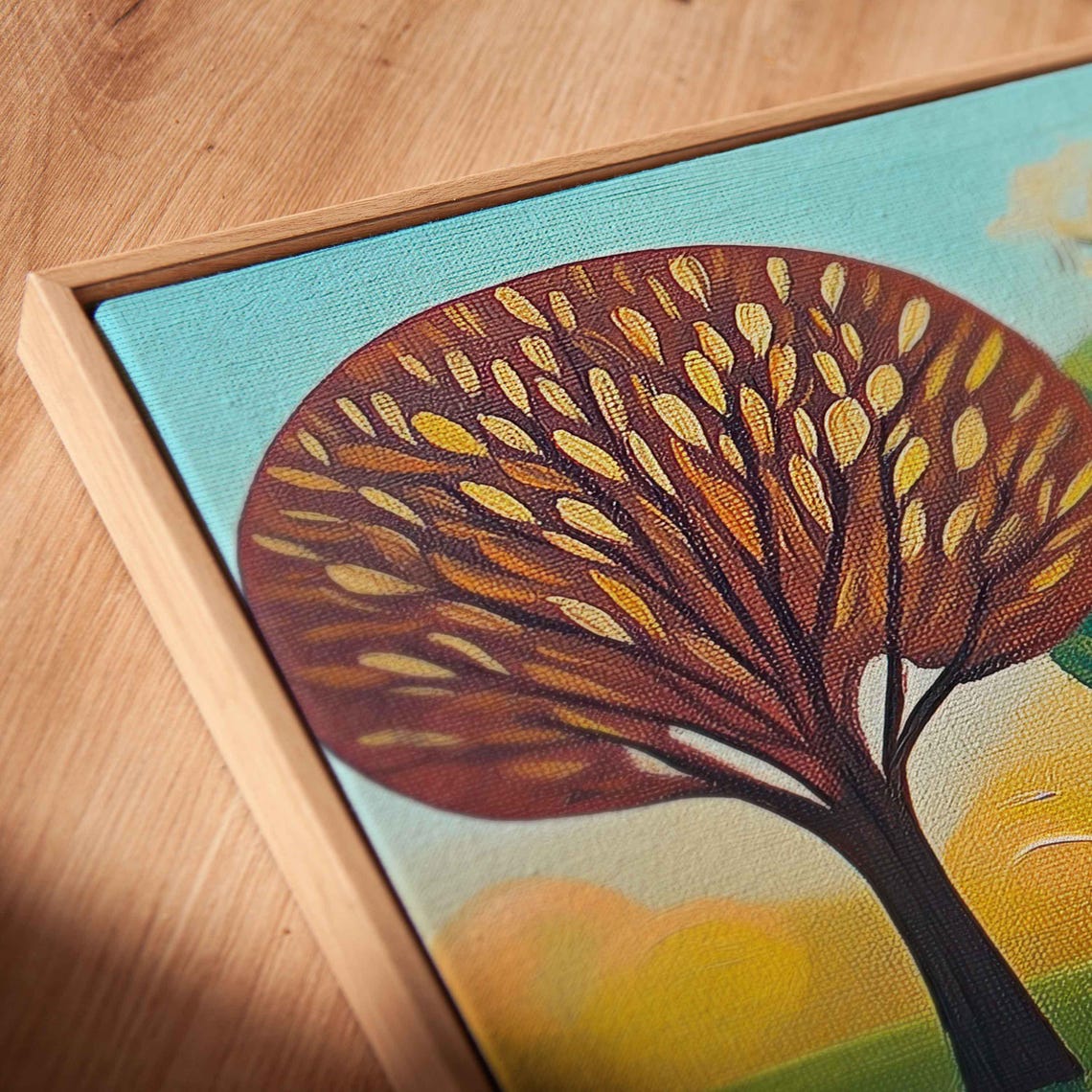 Art Deco Landscape Wall Art Print Enchanting Oil Painting Vibrant Colors Stylish Trees Sunbursts - Image 2
