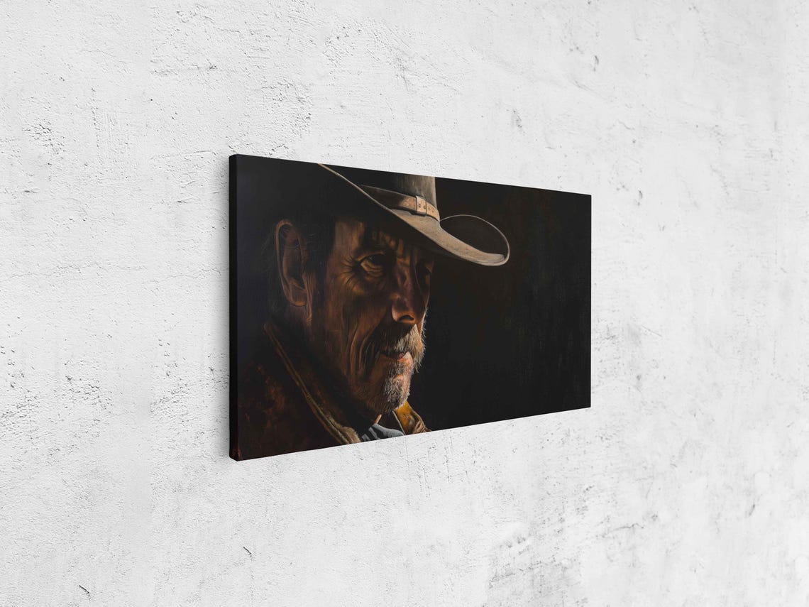 Dark Cowboy Portrait Half In Shadow Moody Western Wall Poster - Image 4
