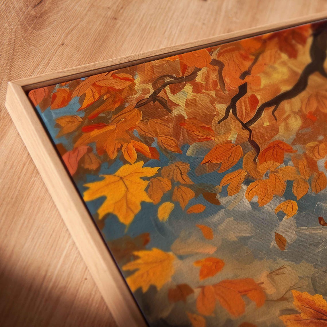 Cozy Treehouse Autumn Maple Leaves Falling Panoramic Wall Poster - Image 2