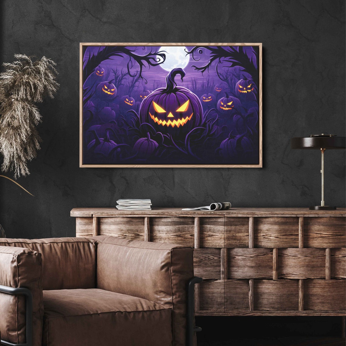 Glowing Jack O Lanterns Purple Haunted Forest Halloween Wall Art - Image 3