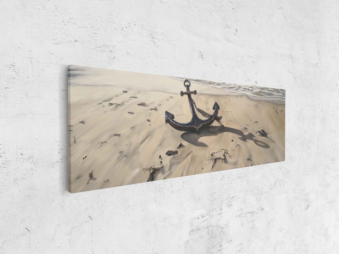 Black Anchor On Sandy Beach Shoreline Nautical Photo Art Poster - Image 4