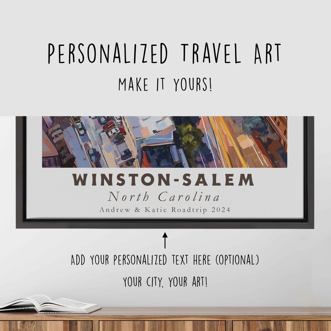 Winston-Salem North Carolina Aerial Downtown Skyline Painting Poster - Image 4