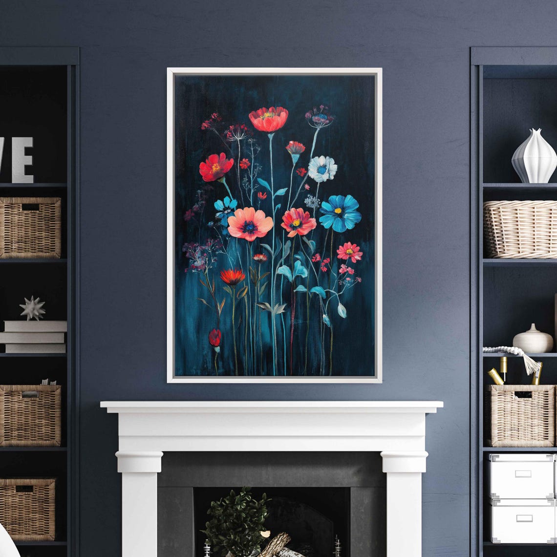 Moonlit Wildflower Bouquet Dark Blue Floral Night Garden Art Poster - Image 3