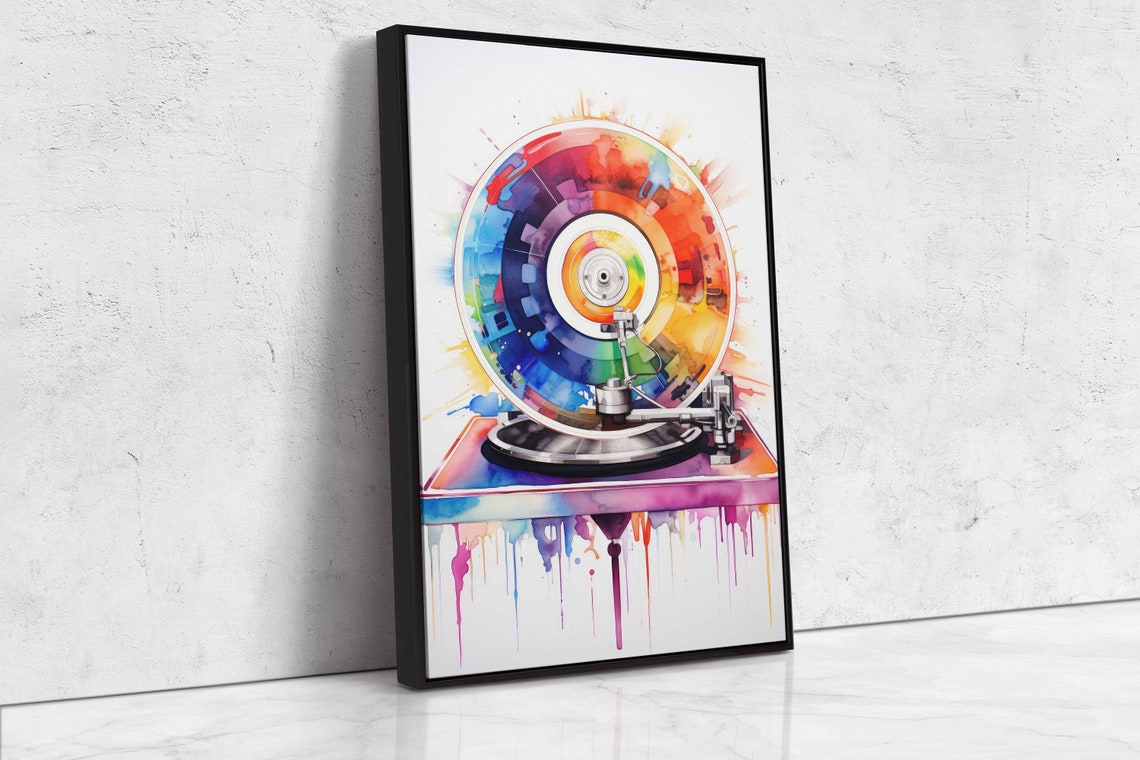 Colorful Record Player Rainbow Vinyl Watercolor Music Wall Art - Image 4