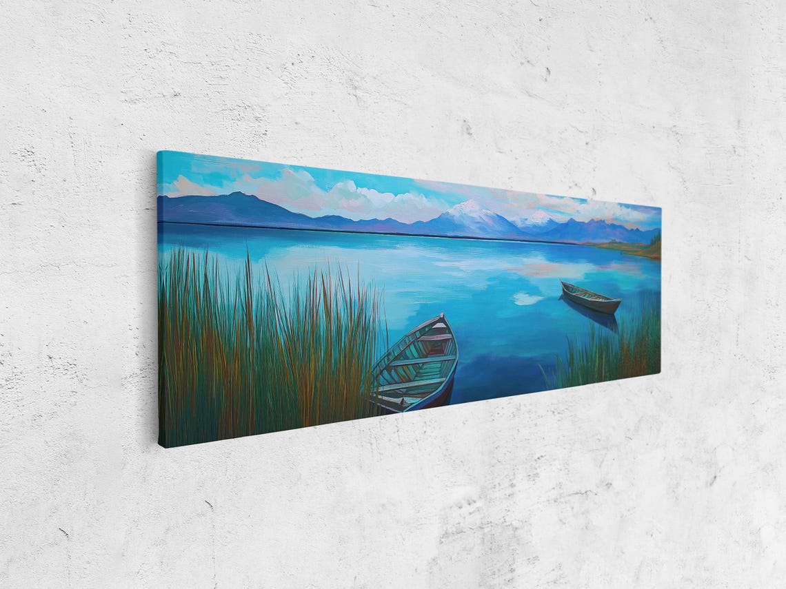 Lake Titicaca Reed Boats Blue Water Snow Peaks Panoramic Travel Poster - Image 4