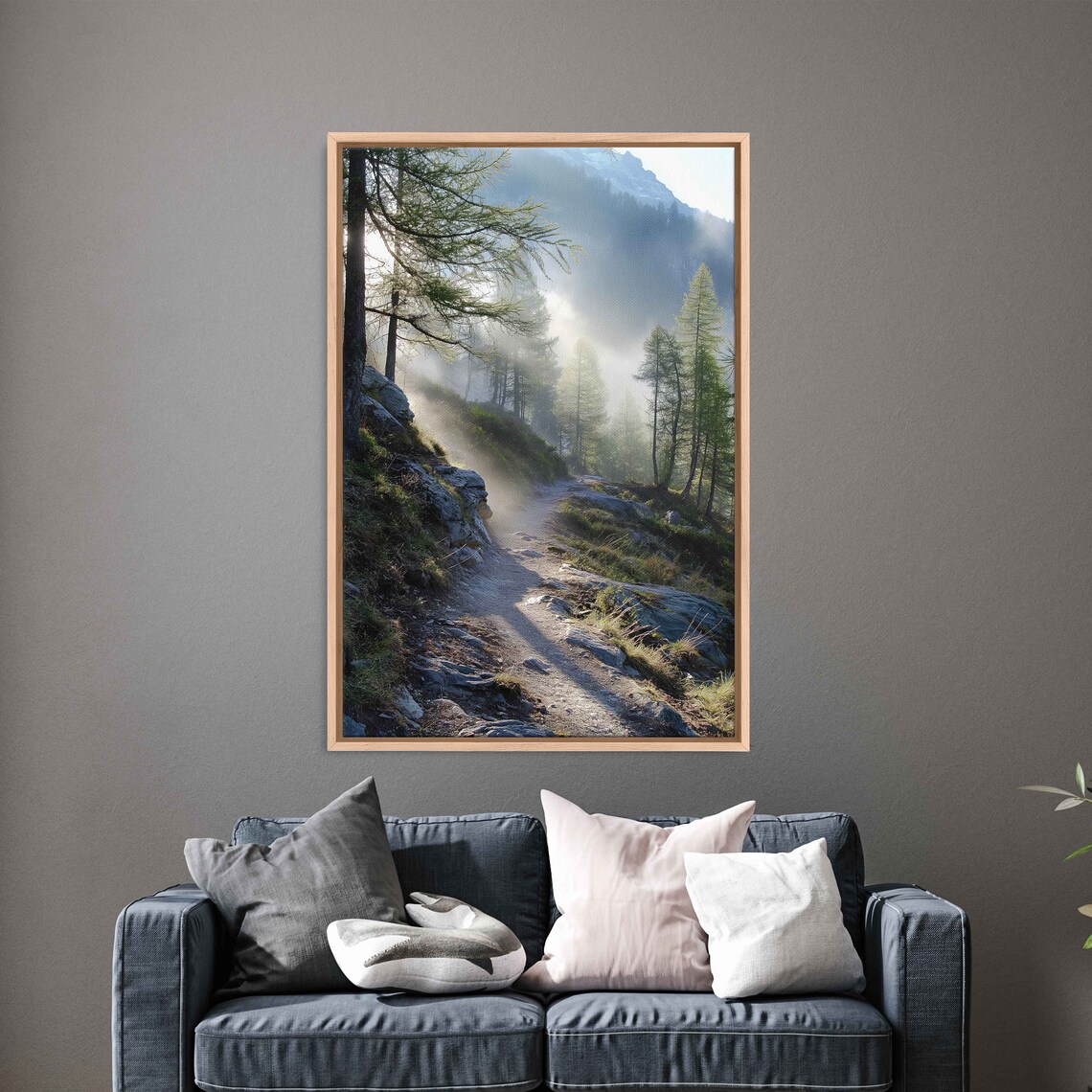 Mountain Path Through Sunlit Misty Forest Wall Art Print Ready To Hang