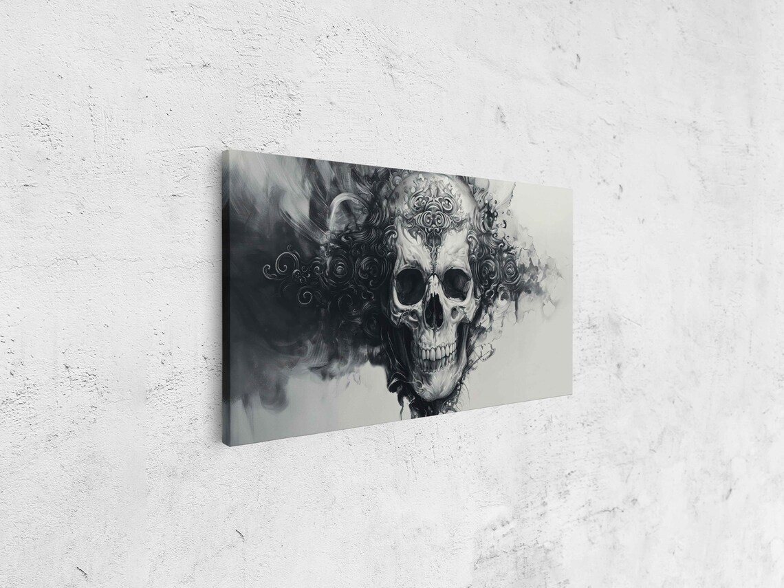 Ornate Skull Dissolving Into Smoke And Filigree Monochrome Gothic Art Poster - Image 4