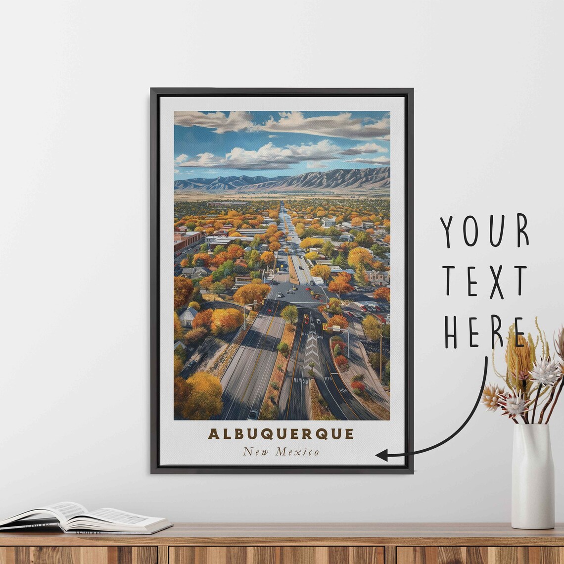 Albuquerque New Mexico Autumn Road Mountain Aerial Travel Poster
