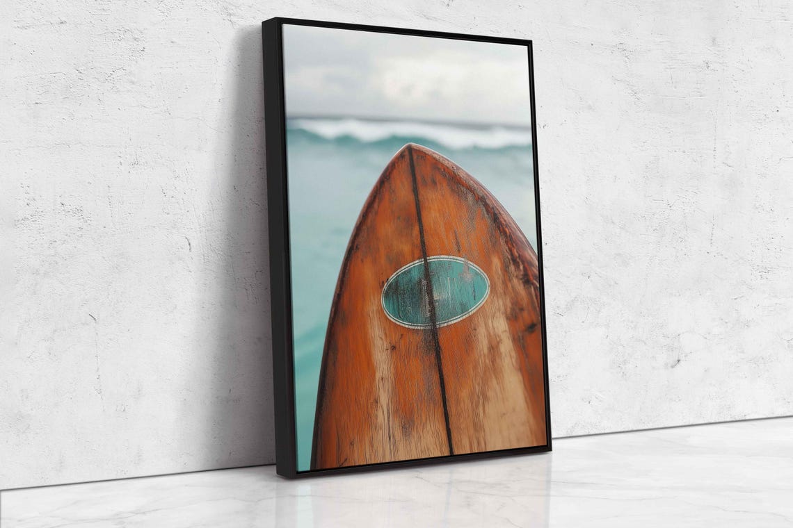 Classic Wooden Surfboard Wall Art Print Rich Mahogany Wood Grain Nostalgic Stickers - Image 4