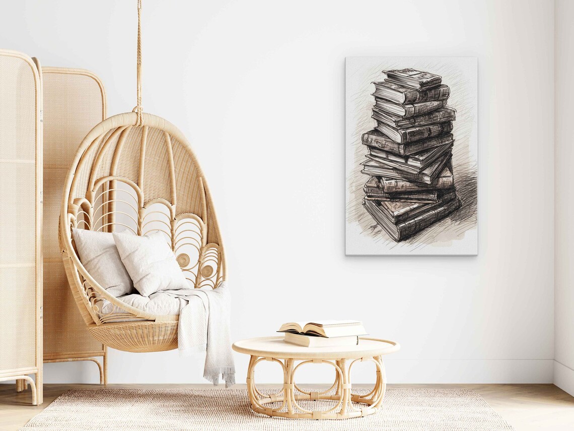 Stack Of Books, Expressive Drawing Illustration - Image 3