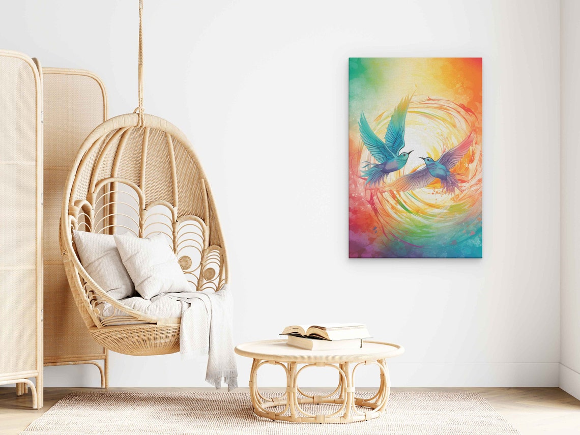 Two Colorful Hummingbirds Rainbow Swirl Nursery Wall Art Poster - Image 3