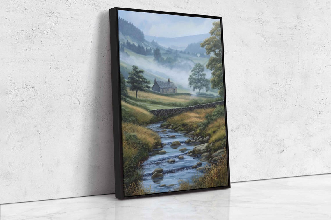 Cabin During Misty Morning English Countryside Acrylic Wall Art Print Peaceful Mountain Stream Ready To Hang - Image 4