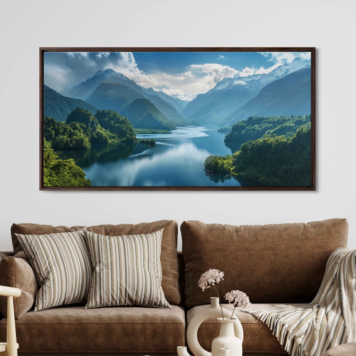 Mountain River Winding Through Green Forested Peaks Photo Poster - Image 3