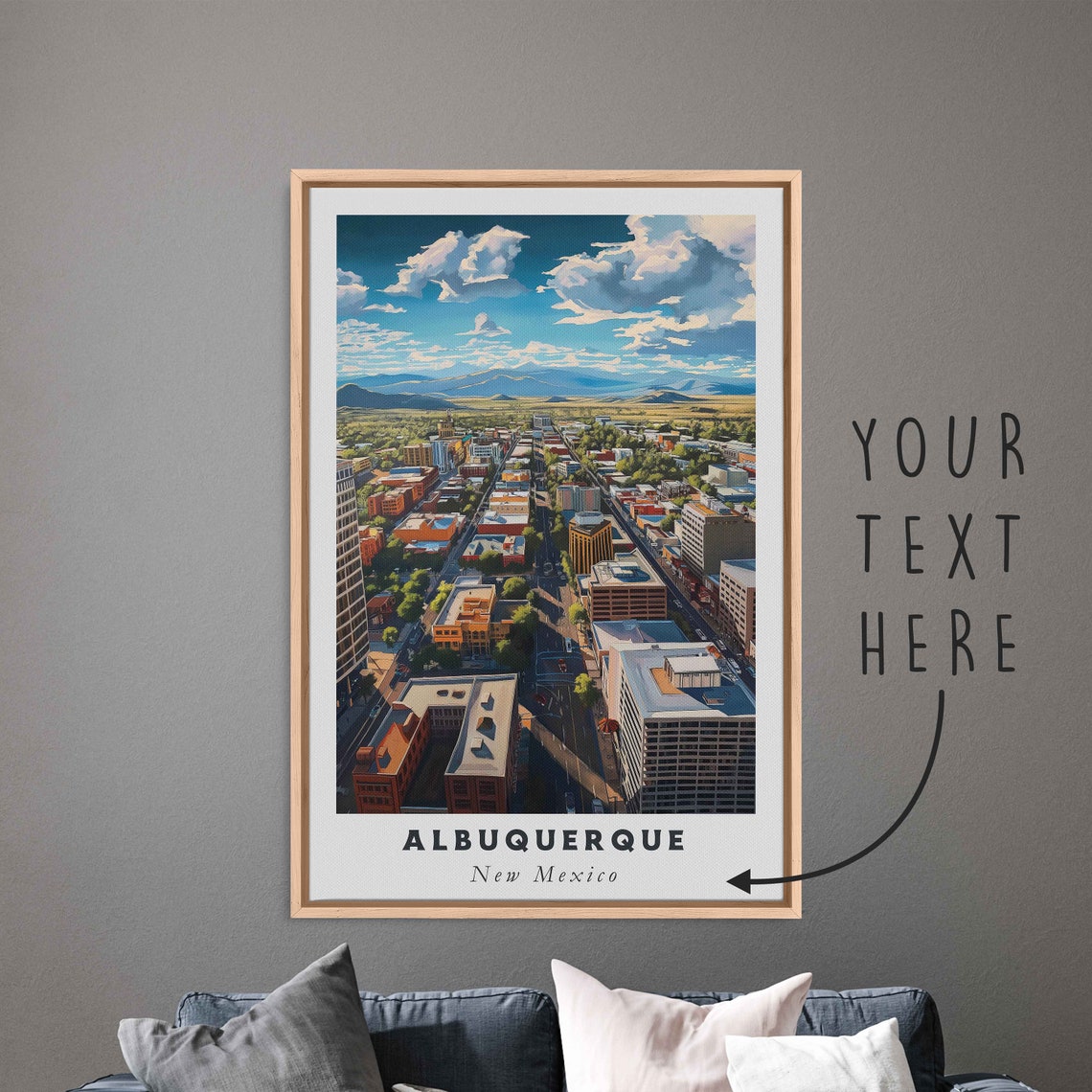 Albuquerque New Mexico Downtown Aerial Mountain Backdrop Travel Poster