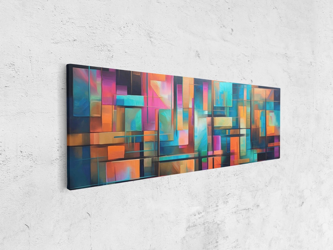 Panoramic Colorful Geometric Abstract Painting Framed Print Ready To Hang Office Decor Living Room Decor Statement Piece - Image 4
