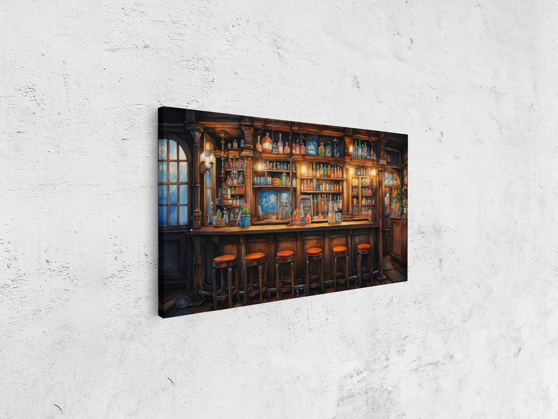 Vintage Dark Wood Bar Apothecary Bottles Beer Taps Cozy Pub Art Print - Image 4