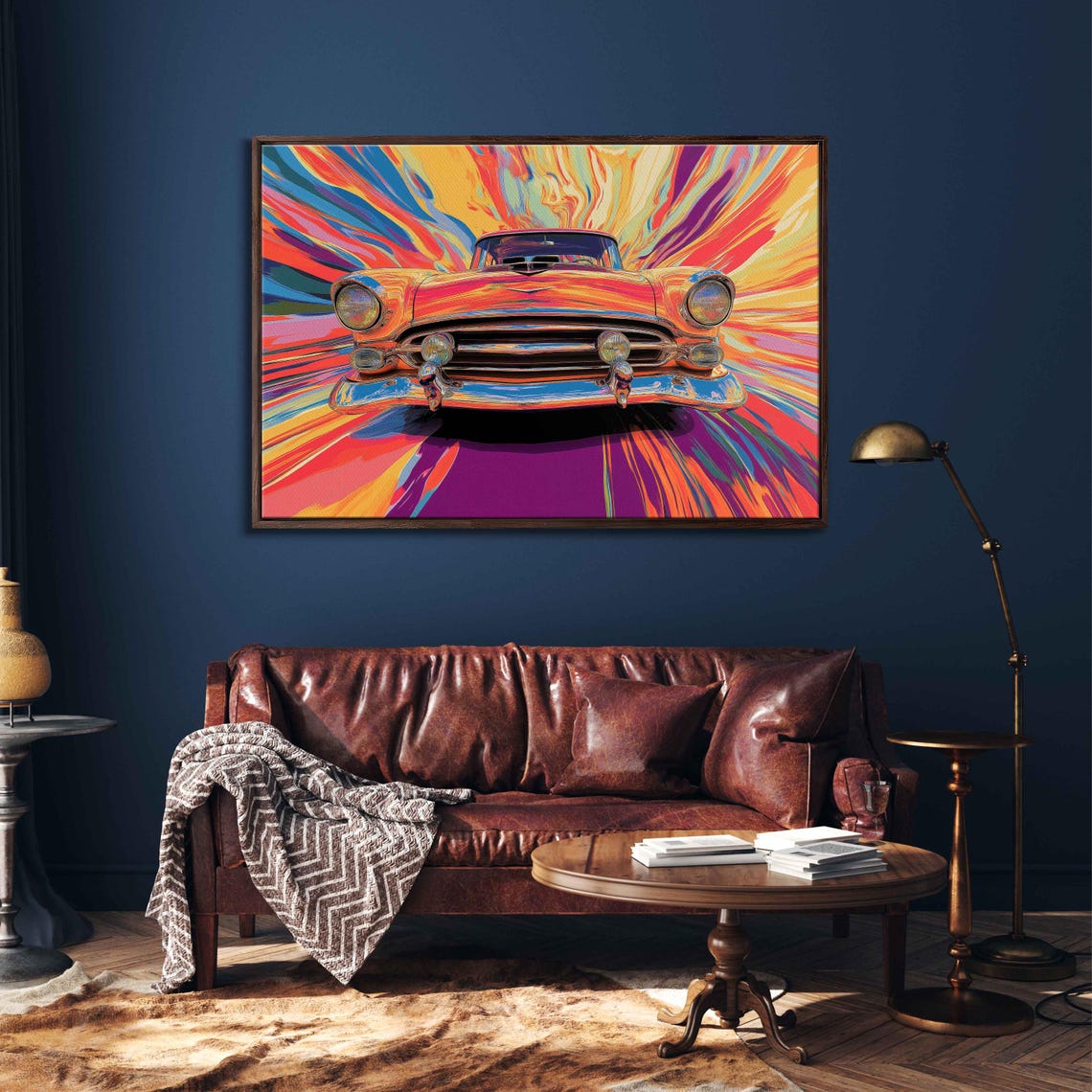 Vintage American Classic Car Front View Psychedelic Pop Art Poster - Image 3