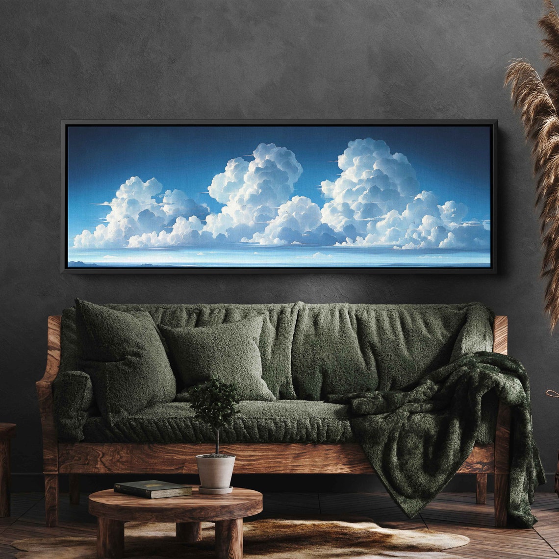 Giant White Clouds Over Blue Sky Panoramic Cloud Painting Print - Image 3