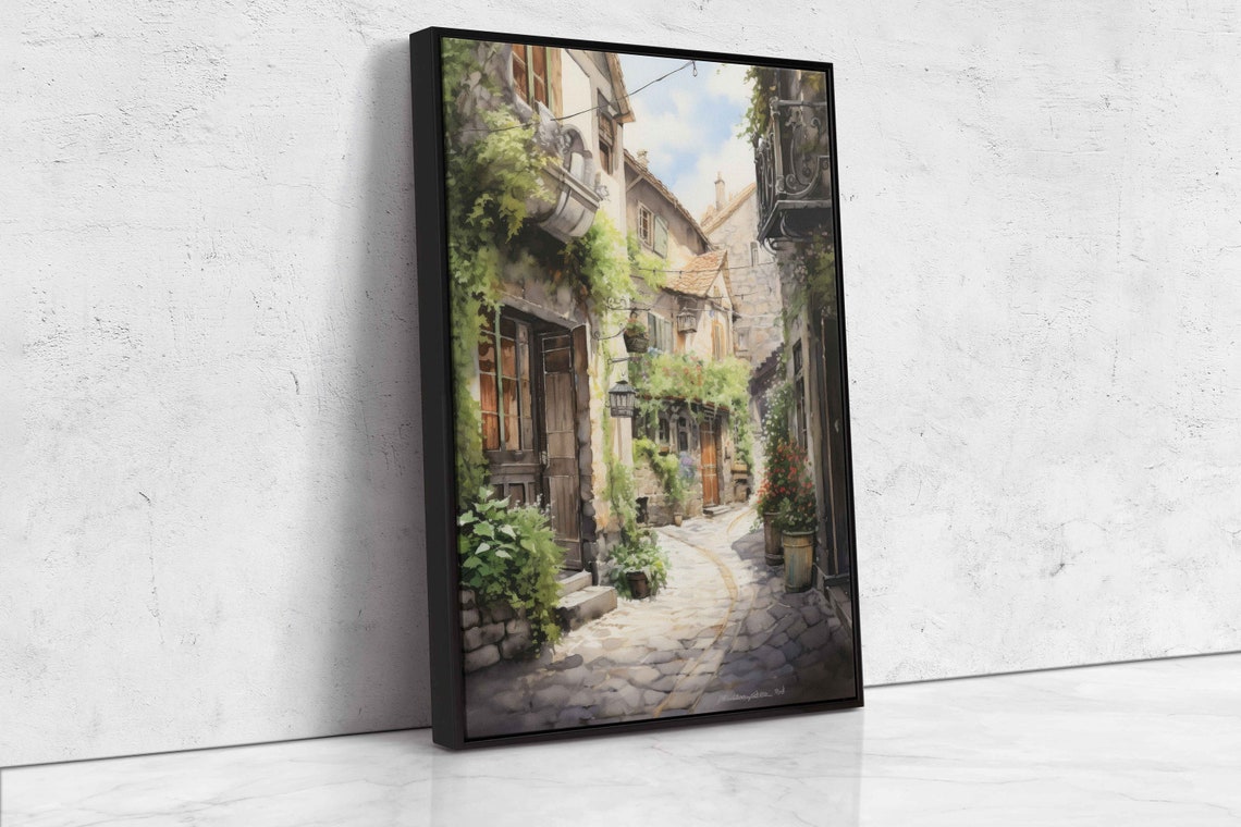 Italy Old Town Alley Cobblestone Street Flowers Sunny Wall Art - Image 4