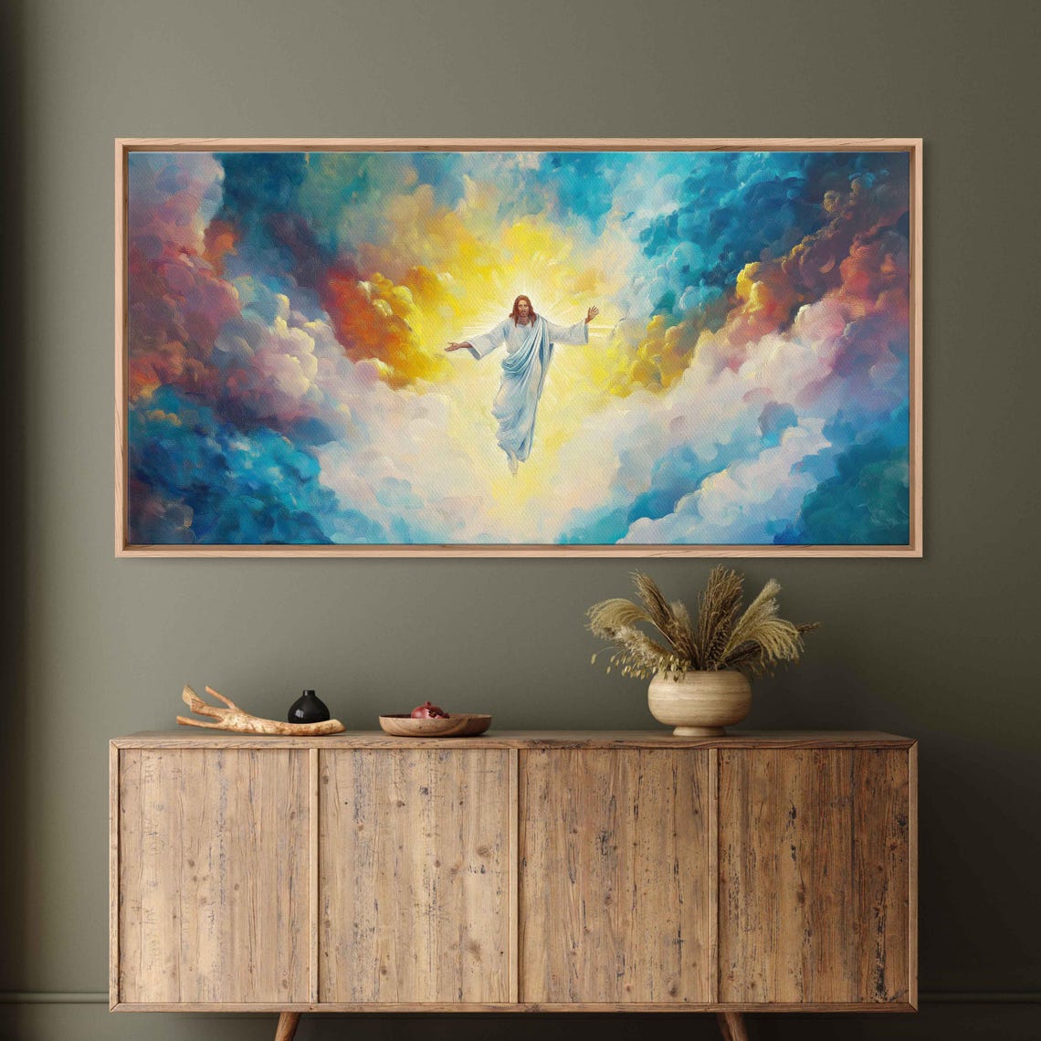 The Ascension Of Jesus Christ Into Radiant Clouds Oil Art Poster - Image 3